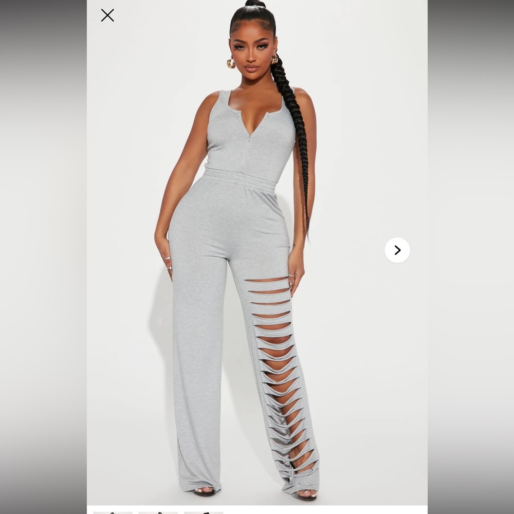Fashion Nova Gray Jumpsuit with Distressed Cutouts